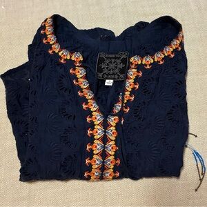 Johnny Was Blue and Orange Embroidered Blouse, size xs